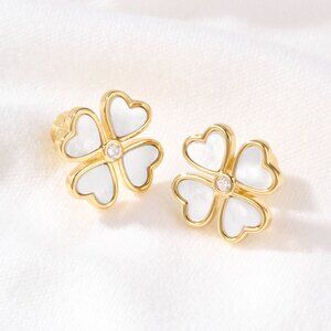 Alicia Bonnie Mother of Pearl Heart Clover Stud Earrings Everyday Lucky Jewelry